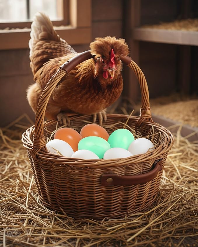 Wooden Fake Dummy Nest Eggs for Chicken Coop, 8 Pieces, Encourages Hens to Lay, Agricultural Training Tool（Green+Brown+White）
