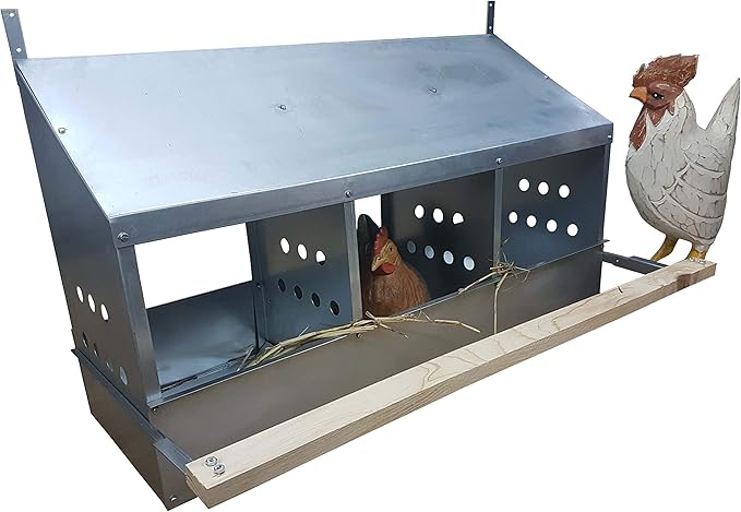 3 Hole Heavy Duty 23ga Galvanized Chicken Nesting Laying Roost Box Made in USA 0300108