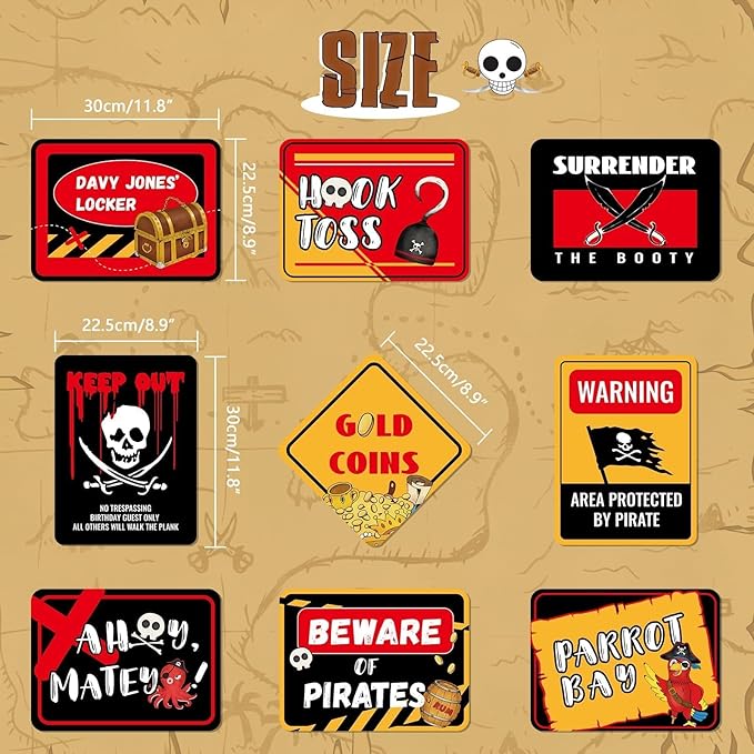 WERNNSAl Pirate Party Decorations - 9 PCS Pirate Halloween Decorations for Boys Kids Caribbean Birthday Party Supplies Funny Pirate Parrot Sign for Halloween Celebration Home Garden Yard Wall Decor