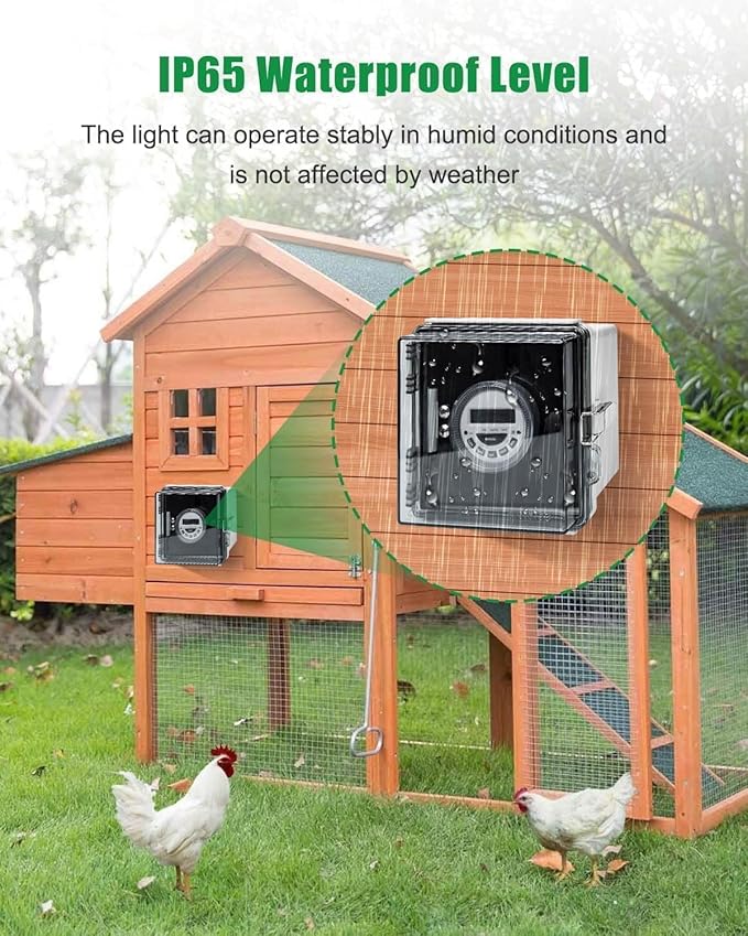 Automatic LED Daylight Extender, Chicken Coop LED Light with Timer Enhance Chicken Egg Production, Daylight Extension IP65 Waterproof, Include Instruction Manual