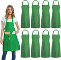 DUSKCOVE 8 Pack Bib Aprons Bulk - Unisex Green Commercial Apron with 2 Pockets for Kitchen Crafting BBQ Drawing Cooking