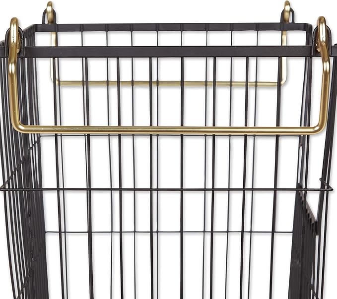 DII Metal Wire Mesh Stackable Utility Storage Bin, Large Rectangle, 13x10x11, Black/Gold