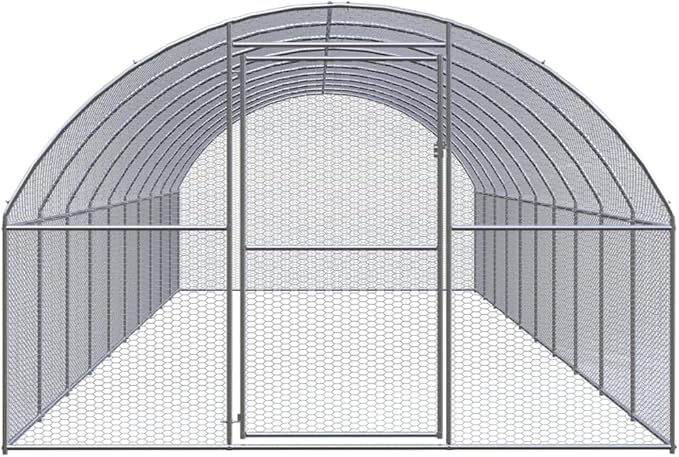 Large Outdoor Chicken Coop Walk-in Metal Run 9.8 x 9.8 x 6.6 Ft Galvanized Steel Enclosure for Poultry Ducks Goats Small Animals Backyard Shelter