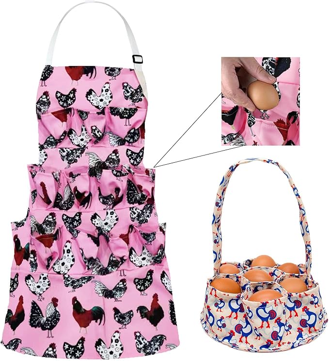 2 Pcs Egg Collecting Apron Chicken Gathering Basket with 7 Pouches Fresh Egg Holding Apron with 11 Pockets EW03