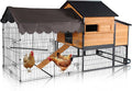 GUTINNEEN Large Chicken Coop with Metal Frame, Mobile Hen House with Wheels, Portable Poultry Cage with Run, Nesting Box, Waterproof Cover for 4-6 Chickens, Ducks