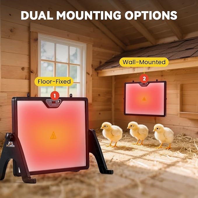 Chicken Coop Heater, 200W Chicken Heater with Remote Control, Double Side Heating + 360°Adjustable, Coop Heater with Timing Function, Adjustable Temp, Led for Chickens & Small Pets in Winter
