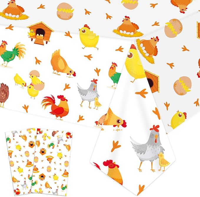 umoni Chicken Party Tablecloth Chicken Birthday Party Supplies 2PCS Chicken Birthday Table Covers Farm Chick Theme Tablecloths for Yard Hen Baby Shower Table Decor