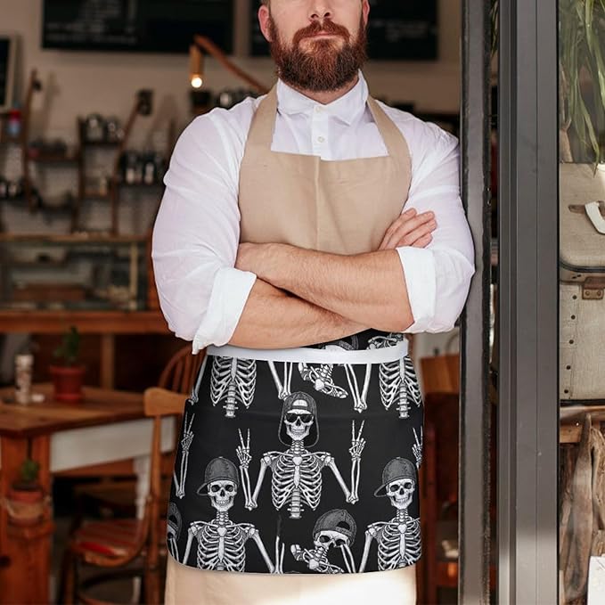 Unisex Apron for Cooking Server Waitress Half Waist Apron with 3 Pockets