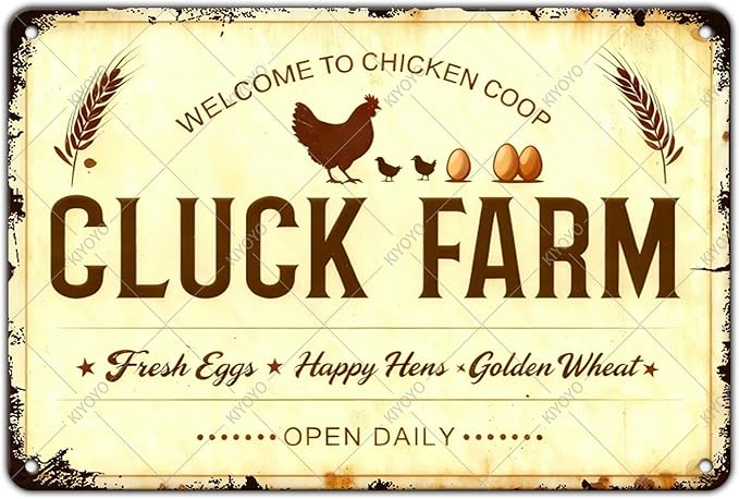 Funny Chicken Sign Welcome To Chicken Coop Cluck Farm Vintage Metal Decor Art Poster for Home Cafe Bar Kitchen Door Porch Yard Wall Decorations 12x8 Inch