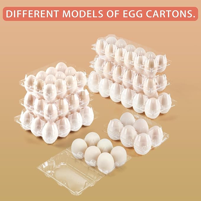 60 Pack Duck Egg Cartons Jumbo Egg Cartons Cheap Bulk with Sticker Labels Clear Empty Plastic Egg Containers Extra Large for Home Ranch Farm Commercial Market Display, 2×6 Grids