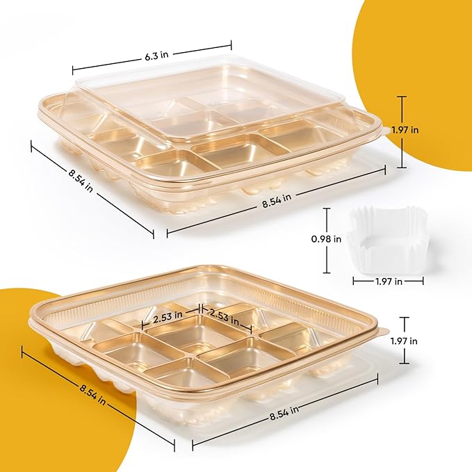 77L 72 Eggs Clear Deviled Egg Tray with Lid – Gold Plastic Party Serving Tray with Greaseproof Paper for Deviled Eggs, Sushi & Desserts