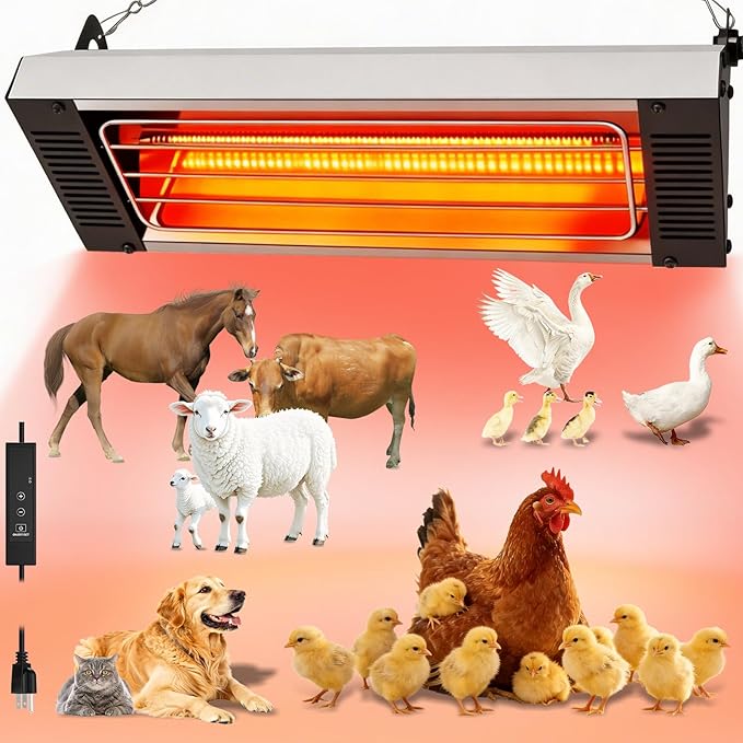 450W Heat Lamp for Chickens, Carbon Fiber Heater for Chick Brooder, Large Hanging Chicken Coop Heater, Adjust 5 Levels & Time & Height, 9.8 Ft Cord Heat Lamp for Poultry & Pets