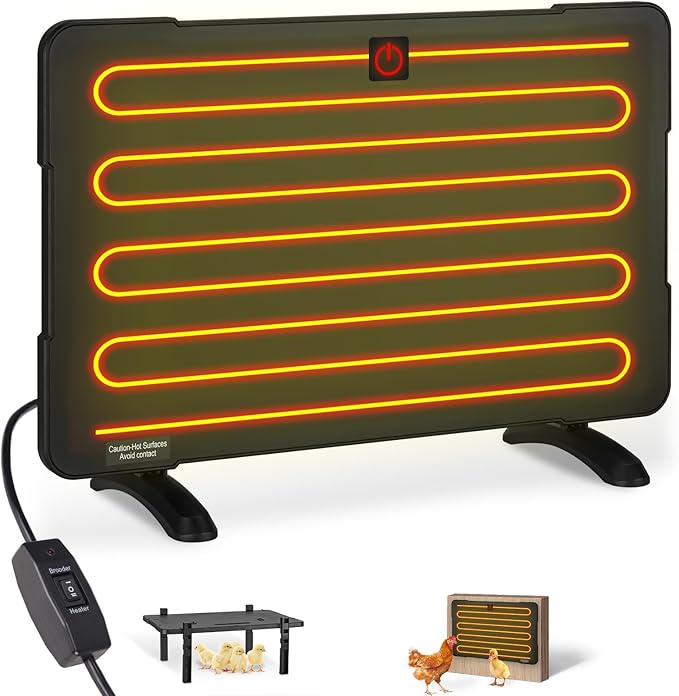 4-in-1 Chicken Coop Heater, 50W/200W Anti-Overheating Brooder Heater for Chicks, Adjustable Height Chick Heat Plate, Energy-Saving Light-Free Radiant Heat, ETL Certified (PH200U)