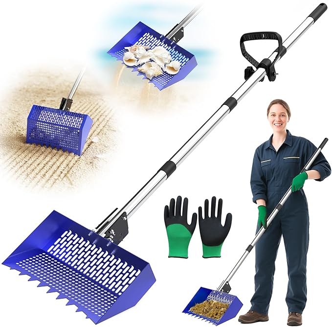 INNOLAND Chicken Poop Scooper & Rake with 3-Angle Adjustable Sifting Shovel, 12" Stainless Steel Chicken Coop Scoop for Sand, 22-64" No-Bend Poultry Litter Cleaner for Chicken Coop & Animals House
