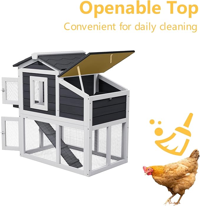 Small Chicken Coop for 2 Chickens, Wooden Chicken Coops with Nesting Boxes Indoor Outdoor, Predator-Proof Bunny House Rabbit Hutch Poultry Pet Tractor Cage with Waterproof Roof, Stairs&Removable Tray