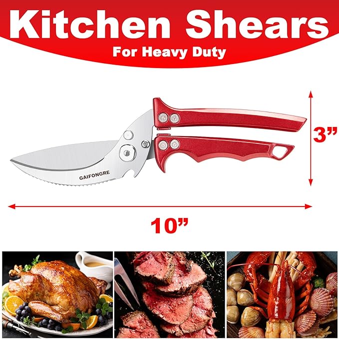 2PCS Set Heavy Duty Poultry Shears & Seafood Scissors, All-Purpose Stainless Steel Kitchen Shears for Chicken, Fish, Meat, Seafood, Dishwasher Safe, Easily Separable