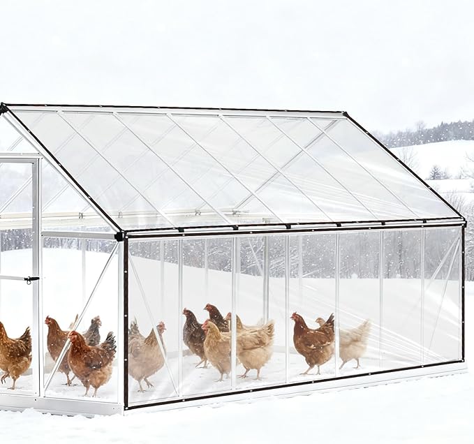 2pcs Chicken Coop Cover, 3.5x2m/11.48x6.56 Feet Waterproof Clear Tarp for Chicken Coop Run Cover with 30 Cable Ties Heavy Duty PVC Pheasantry Runway Wrap for Outdoor Winter Farm