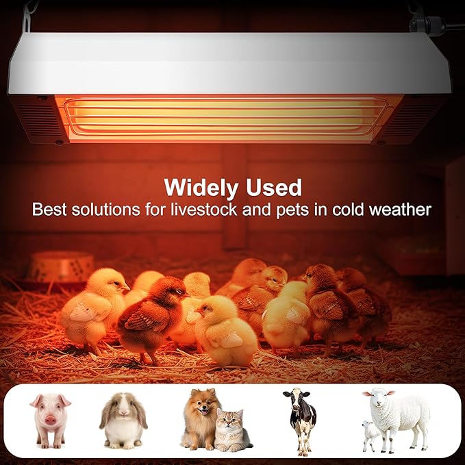450W Heat Lamp for Chickens, Carbon Fiber Heater for Chick Brooder, Large Hanging Chicken Coop Heater, Adjust 5 Levels & Time & Height, 9.8 Ft Cord Heat Lamp for Poultry & Pets