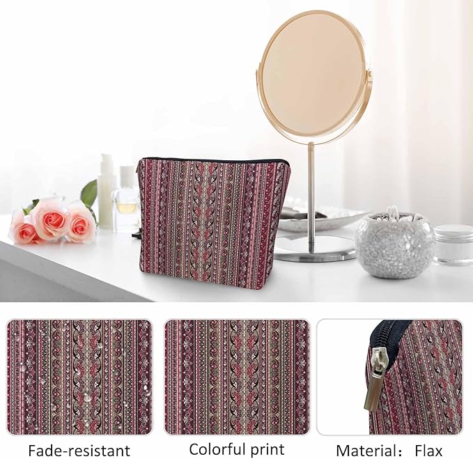 Paisley Stripe Cosmetic Bags For Women, Abstract Ethnic Paisley Floral Boho Makeup Bag Toiletry Bag Accessories Organizer Storage Bags Makeup Pouch For Travel Business Gym Camping Bathroom
