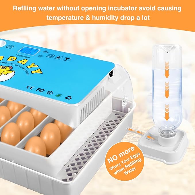 Incubators for Hatching Eggs 15-35 Eggs Incubator with Automatic Egg Turning and ℉Temperature Display LED Egg Candler Poultry Incubator for Hatching Chicken Duck and Quail Egg Incubator (Blue)