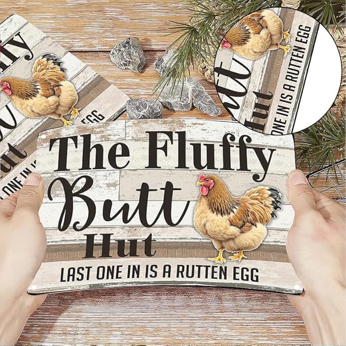 Fluffy Butt Hut Tin Sign Outdoor Decor with Chicken Design for Yard Patio Farmhouse 12x8 Inch