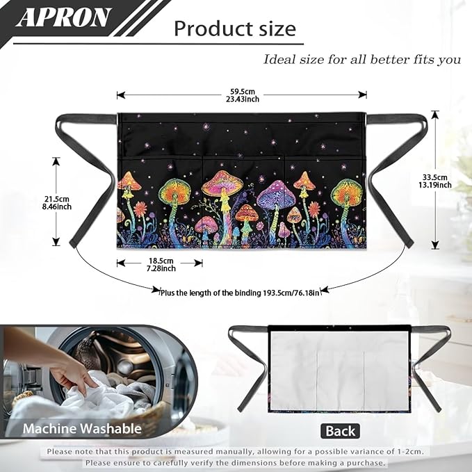 Waist Apron with 3 Pockets Waterproof 13 Inch Short Half Waist Aprons Women Men Server Aprons Waitress Waiter Apron