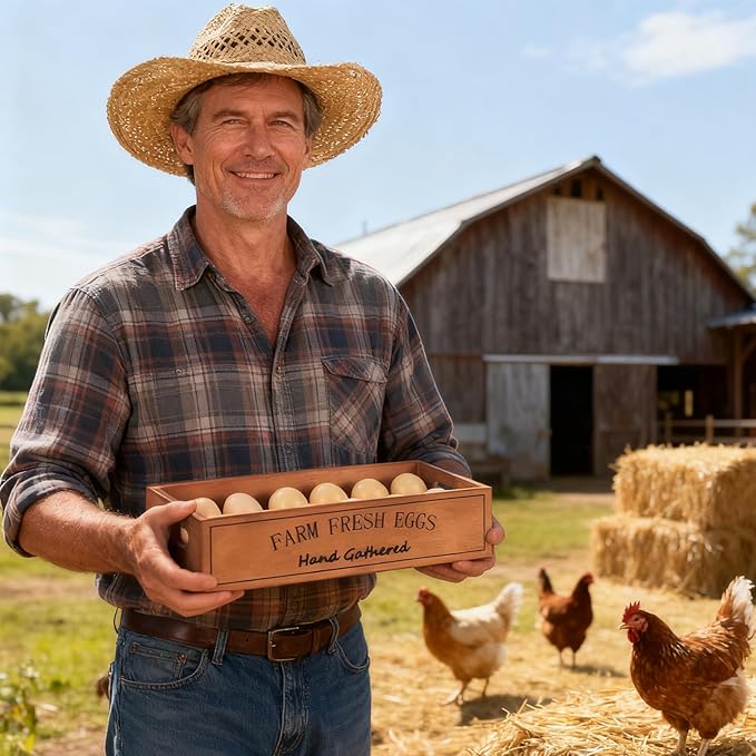 2 PCS Wooden Egg Holders, Farm Fresh Egg Baskets, Open Design with Handle, Holds 12 Eggs per Compartment, Ideal for Kitchen Countertop, Simple and Quality Storage Solution