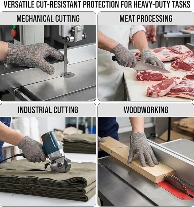 A9 Cut Resistant Stainless Steel Metal Mesh Chainmail Gloves,Metal Gloves, Food Grade For Kitchen Cooking, Butcher Meat Cutting, Oyster Shucking, Mandoline, 5 Finger,Fish Fillet (L)