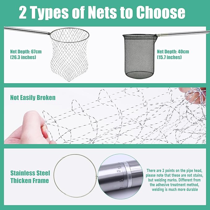 2 Sets Chicken Catching Net Extra Thick 2 Poles 5.25 FT Poultry Fishing Net Extendable Landing Animal Catcher for Bird, Chicken, Goose, Ducks, Fish, Cat(2 Nets, 2 Poles with 3 Sections Each,46 Inches)