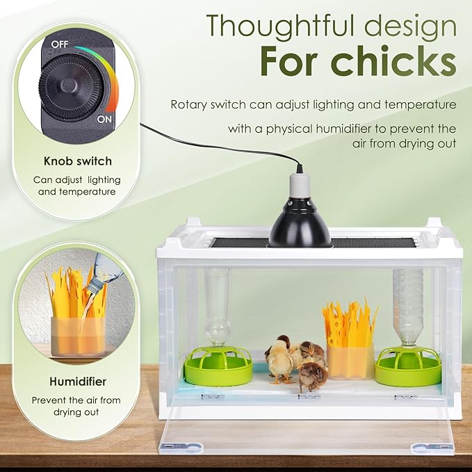 Brooder Box for Chicks, Chicken Brooder Box Warms Up to 25 Chicks Adjustable Temperature Poultry Breeding Box Heater for Duckling Chick Quail Birds, with Humidifier and Metal Sunroof