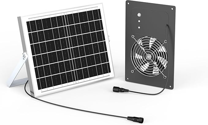 Solar Fan with Battery 15000 mAh and Timer - 25W Powered Exhaust Fan High Wind Speed Rainproof for Outdoor Greenhouse, Chicken Coop, Doghouses, Shed, Vent, Windows