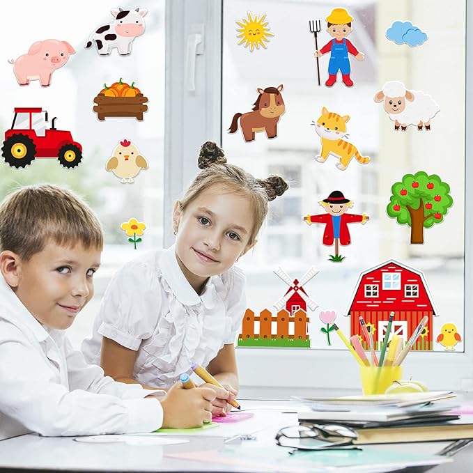 Whaline 40Pcs Farm Animals Cutouts Bulletin Board Decorations Cow Horse Chicken Pig Tractor Scarecrow Farm Theme Cut-Outs for Baby Shower Birthday Party Classroom Decor