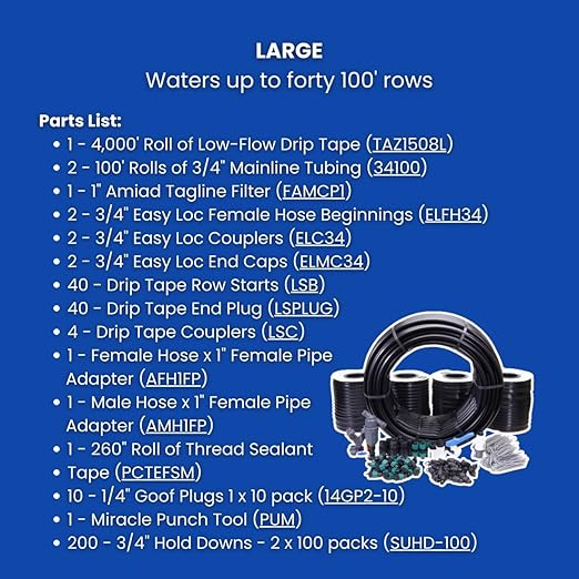 Dripworks Drip Tape Irrigation Kit for Watering Row Crops in Farms - Waters Upto 40 100' Rows (1/4 Acre) | Agricultural Grade Components | Trusted Brand Since 1991