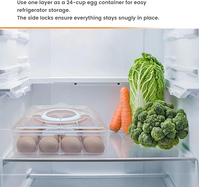 2-Layer Egg Holder for 48 Eggs,Plastic Egg Container with Handle,Deviled Egg Tray with Handle Lid,Devil Egg Holder for Refrigerator,Kitchen,Easter Day Party Containers