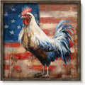 Rooster Wooden Wall Art Decor: Farm Animal Picture Country Cock Flag Framed Artwork Farmhouse Chicken Painting is the Perfect Combination of Energy Nature for the Kitchen Country House Bedroom 16"x16"