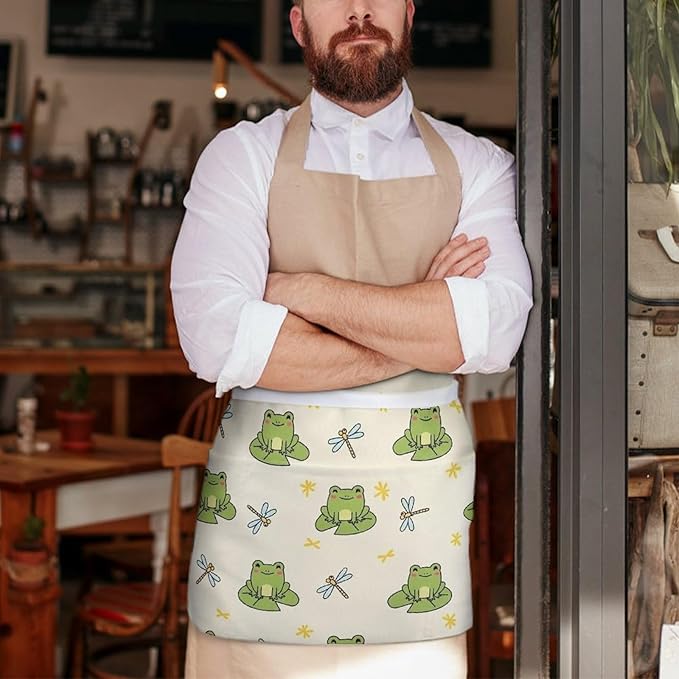 Server Apron with 3 Pockets Waist Waiter Waitress Half Apron Short Aprons
