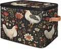 Farmhouse Chicken Storage Bins with Lids, Boho Wildflower Fabric Storage Boxes with Zipper, Collapsible Decorative Closet Organizer Cube for Clothes, Toys, Organizing, Shelves