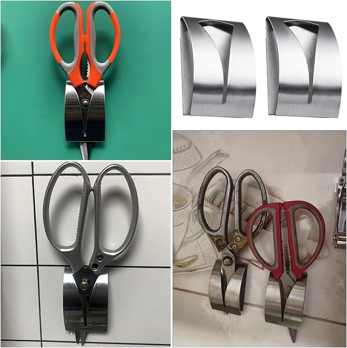 3 Pack Kitchen Shears Holder Wall Mount Adhesive Kitchen Scissors Holder Clip Holster Organizer for Heavy Duty All Purpose Cooking Scissors Poultry Shears Seafood Scissor Knife Block Attachment