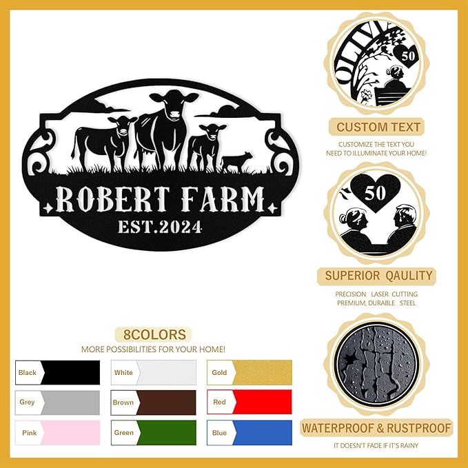 Personalized Farm Cow Calf Signs, Custom Ranch Sign, Customized Farm Metal Signs Outdoor, Custom Large Hanging Family Name Cow Sign for Farms, Ranch, Barn, Farmhouse