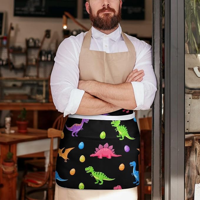 Server Waist Aprons Waitress Unisex Chef Works Half Apron with 3 Pockets