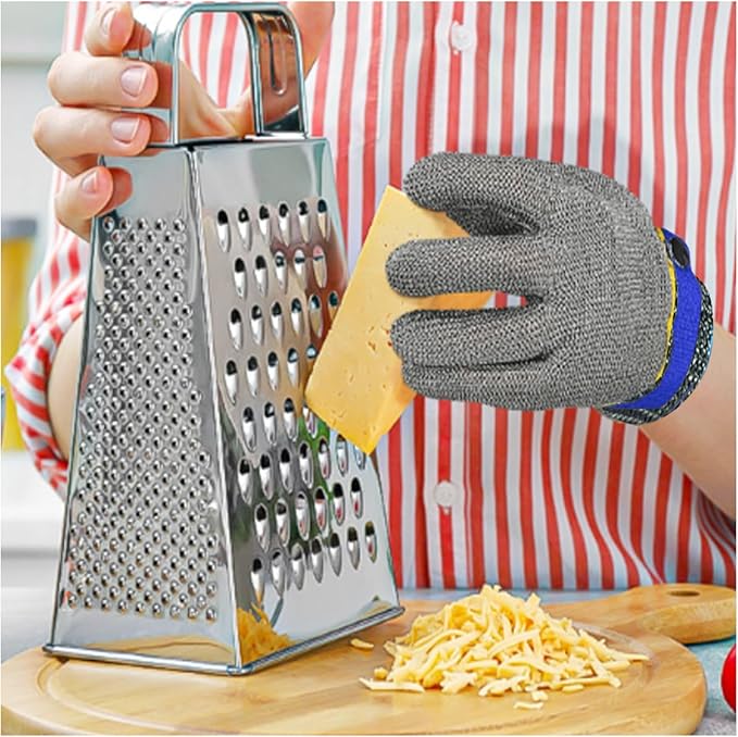 SMONT A9 Cut Resistant Gloves, Stainless Steel Metal Mesh Cut Glove for Oyster Shucking Butcher Mandolin Whittling Meat Fish Cutting Wood Carving Knife Proof L