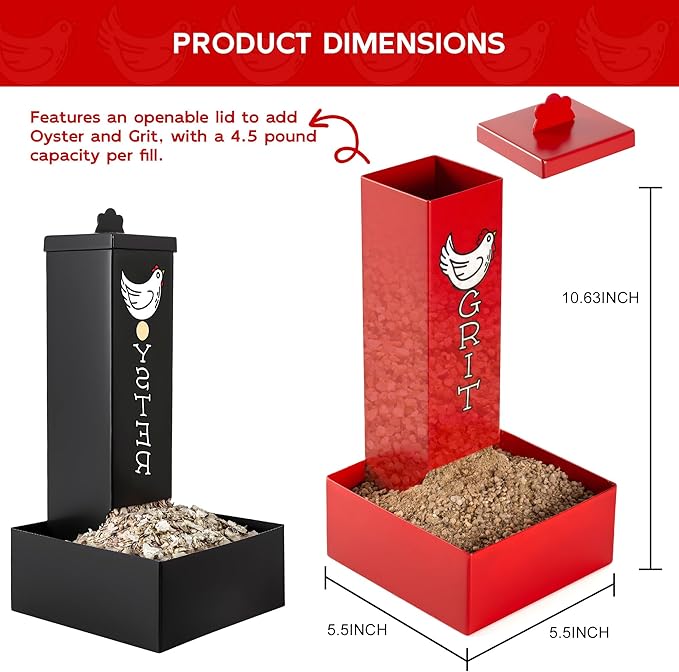 Metal Chicken Grit Feeder and Oyster Shell Feeder Combo, Hanging Gravity Poultry Feeders with Drain Holes, 4.5lb Capacity, Coop Accessories Supplies for Chickens, Ducks, Geese