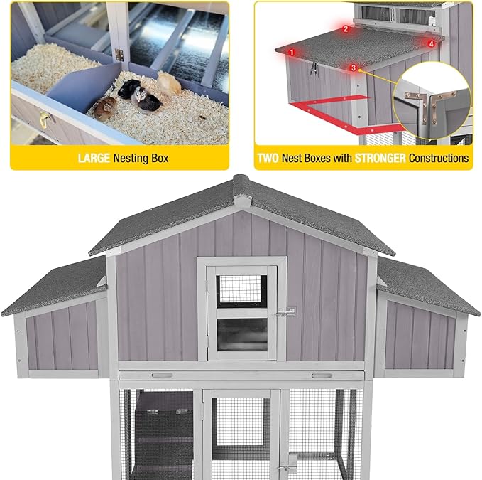 Chicken Coop Large Poultry Cage with Strong Iron Edge Chicken House with Nesting Box Easy to Set Up,Portable