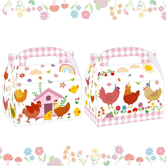 umoni Chicken Party Supplies Little Chick Birthday Favor Box 12PCS Chicken Theme Gift Box Farm Animals Treat Boxes for Barnyard Baby Shower Party Decor