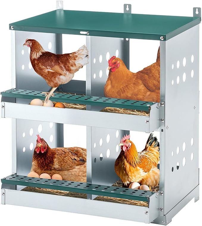 Metal Wall Mount Chicken Nesting Boxes with 4 Compartments for Various Chicken Breeds - Durable Egg Laying Box for Coop