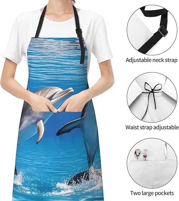 Waterproof Apron Adjustable Bib for Women Men Vintage Nautical White Ship Cooking Aprons Chef Bibs with 2 Pocket