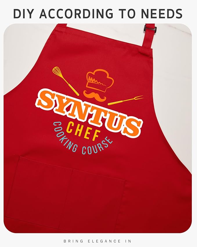 Syntus Adjustable Bib Apron with 2 Pockets Cooking Kitchen Aprons for Women Men Chef
