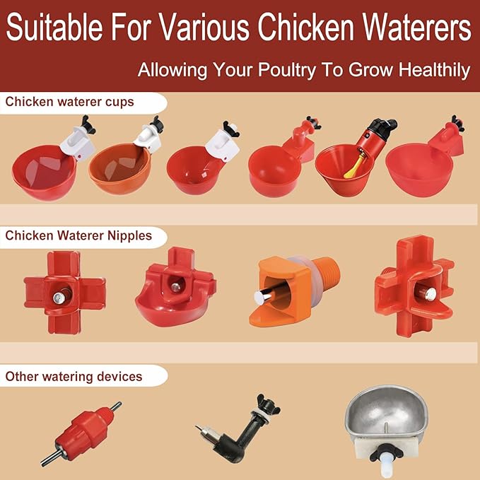 20 Pack Chicken Waterer ABS Tee Fittings. Suitable for Chicken Water Cups, Nipples and Other Poultry Waterers, White and Thickened