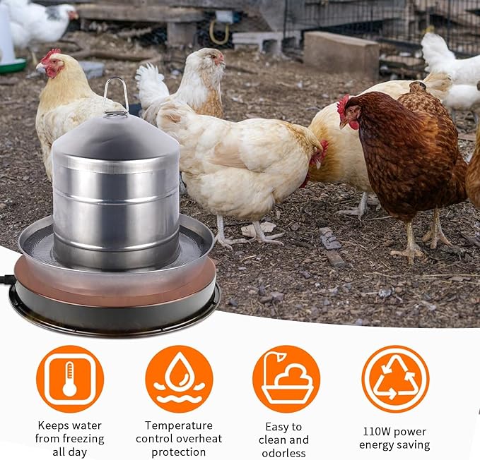 Chicken Water Heater for Winter, 110Watt Thermostat Heated Poultry Waterer Base with 9.8ft Power Cord,Suitable for Plastic/Metal Poultry Waterer(Black, 11INCH-1PACK)