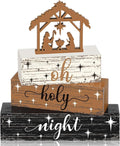 Geelin 4 Pieces Christmas Nativity Scene Table Decorations Xmas Wooden Silent Night Block Signs Holy Night Tabletop Centerpieces Farmhouse Tiered Tray Decor for Home Table Kitchen Shelf